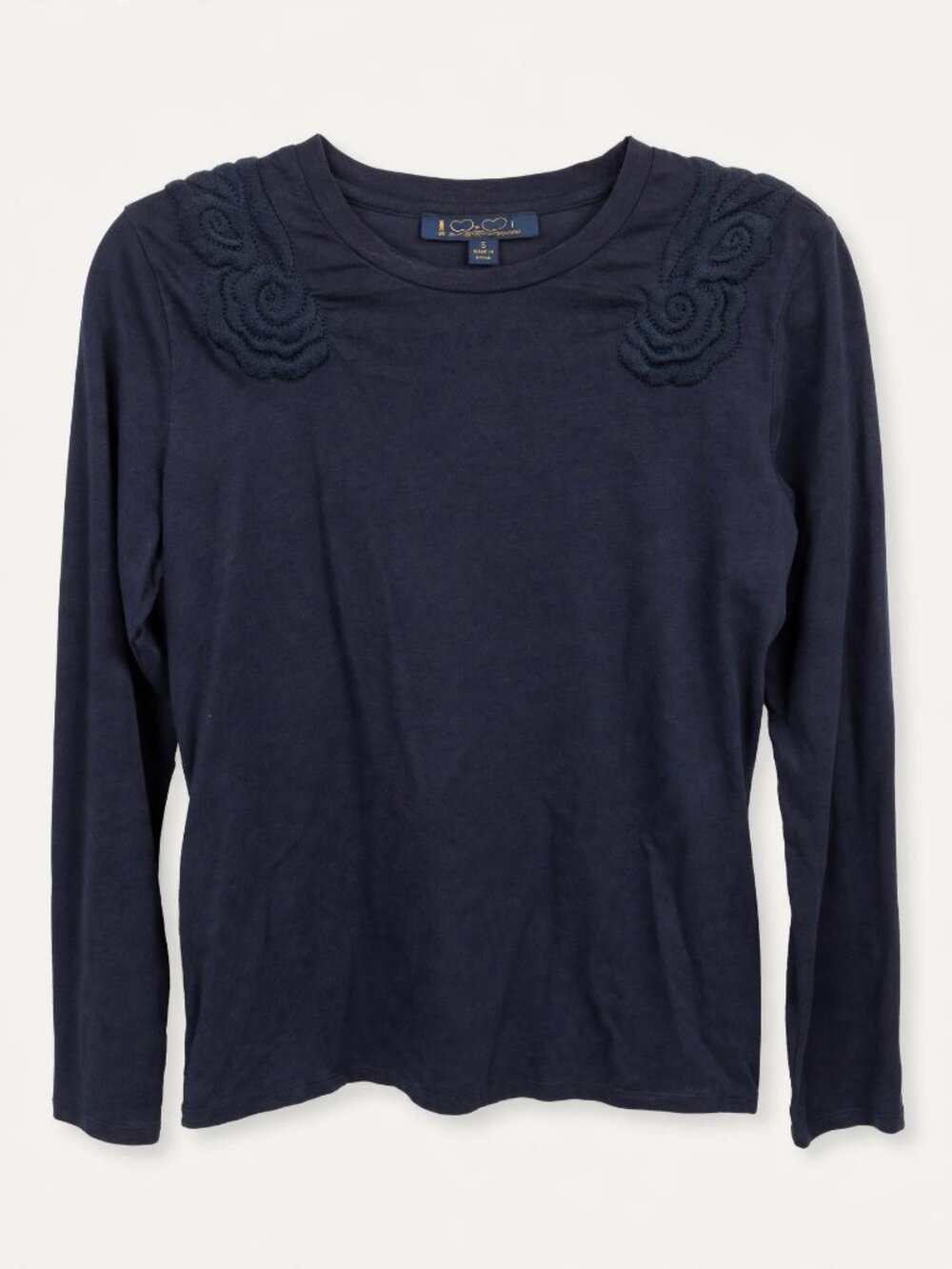 Brooks Brothers Navy Top Embroidered Roses Size S
